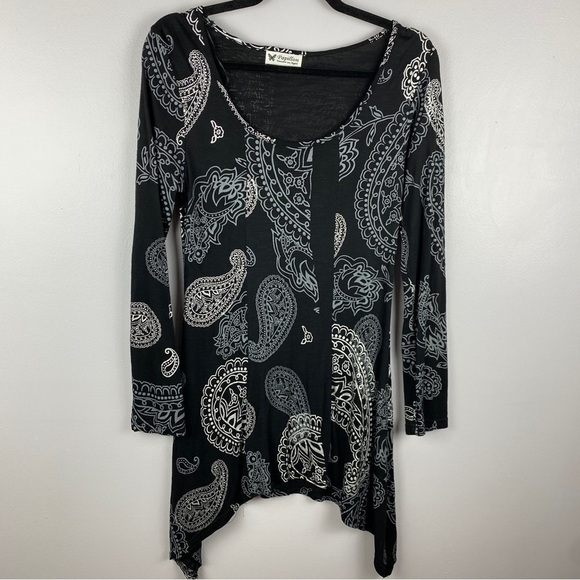 Papillon Paisley Long Sleeve Handkerchief Tunic Top Small Black - Picture 2 of 11